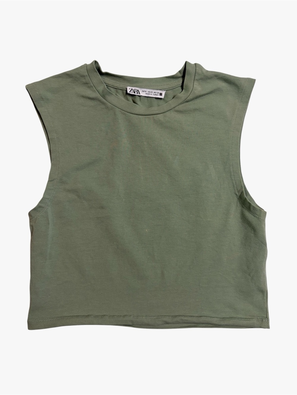 Zara Olive-Tone Sleeveless Boxy Crop Tank